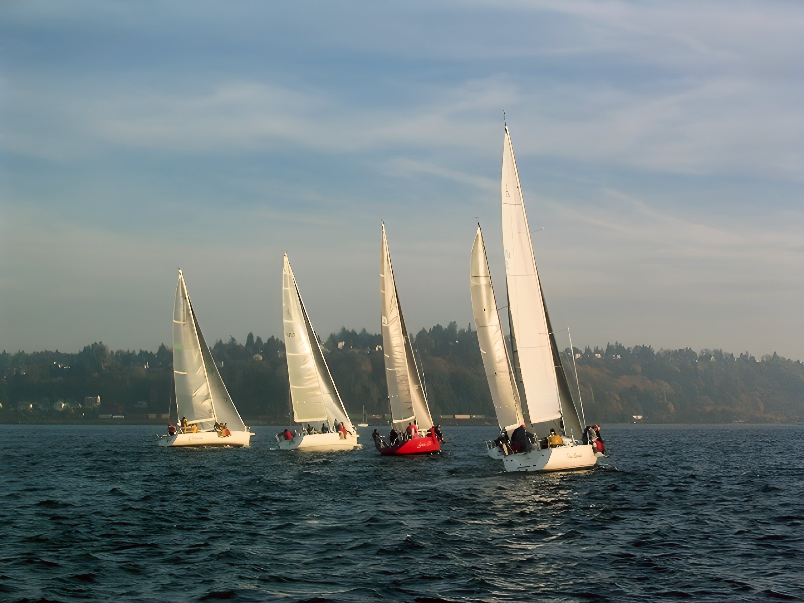 Upscaled image of sailboats in body of water for print